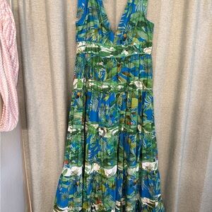 ANTONIO MELANI Blue and Green Tropical Maxi Dress